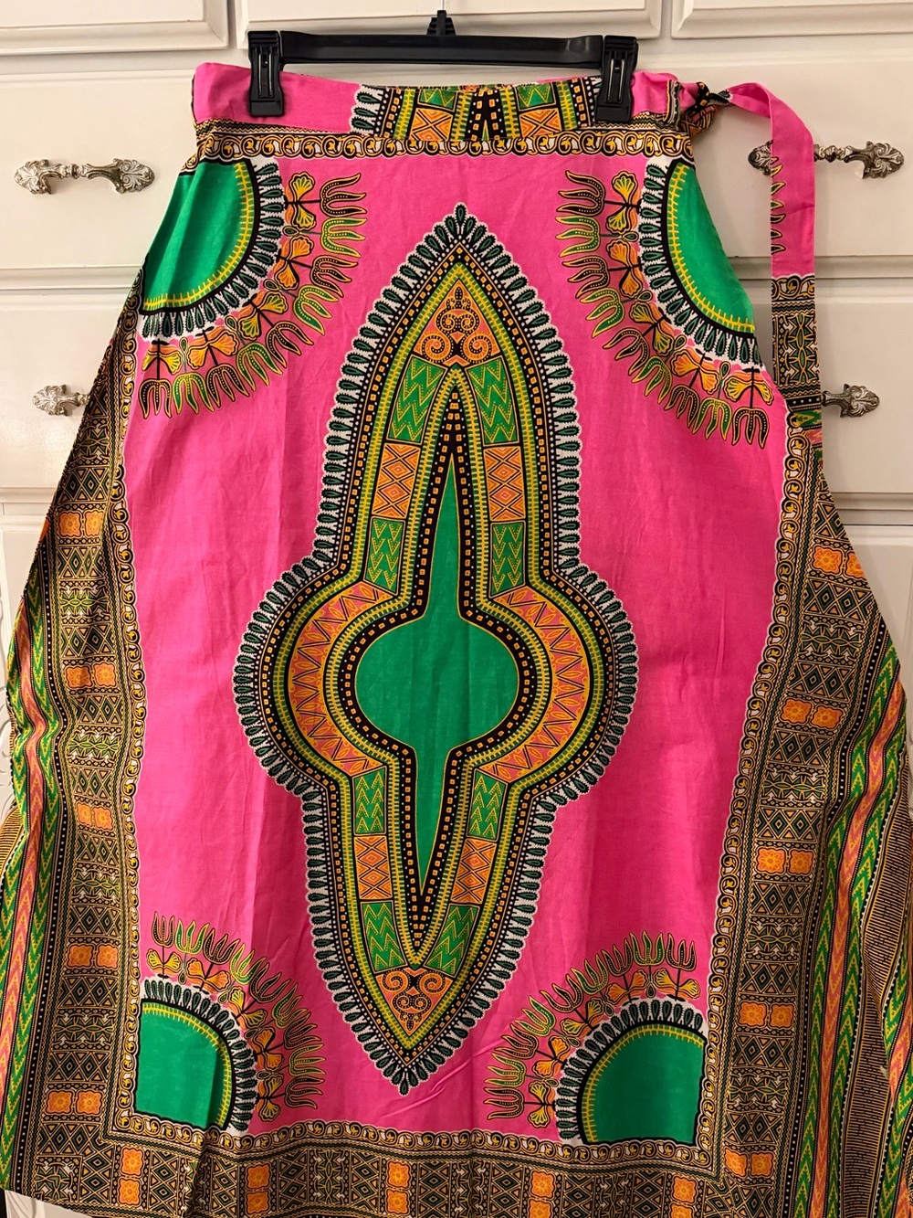 NWT Vibrant Pink & Green African Dashiki Wrap Maxi Skirt – One Size fits most